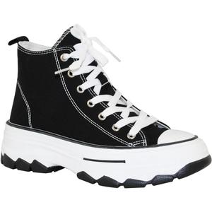 TRENDSUP 2-Inch Height Platform Lace-Up Canvas Sneakers - Fashionable, Comfortable, Durable, and Versatile Shoes for Everyday Casual Wear (8.5, Black)