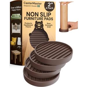CasterMaster Non Slip Furniture Pads for Hardwood Floors - 2x2 Brown Round Caster Cups, Rubber Feet for Furniture, Couch Stoppers to Prevent Sliding - Set of 4 Bed Stoppers, Chair Leg Floor Protectors (2'' x 2'' (Pack of 4))