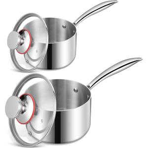 LIANYU 1QT & 2QT Saucepan with Lid, Triply 18/10 Stainless Steel Cooking Pot, Small 1 Quart and 2 Quart Saucepan, Induction Cookware for Boiling Stewing, Dishwasher Safe