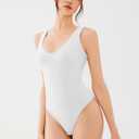 REORIA Butsmooth Womens Sexy Deep V Neck Backless Sleeveless Double Lined Thong Bodysuits for Going Out