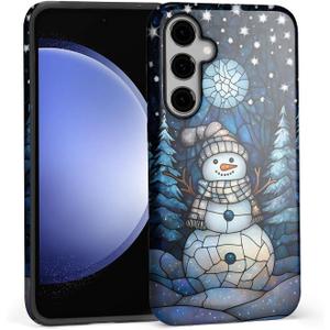 DAIZAG Case for Samsung Galaxy S25,Lovely Phone Case for Girls Women,Scratch Resistant Shockproof Protective Cover-Stained Glass Christmas Snowman