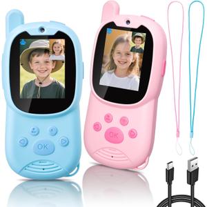 Video Walkie Talkies for Kids Age 3-12, Rechargeable Walkie Talky Toys HD Camera & Voice Changer 1000FT Long Range Birthday Gifts for Boys Girls,Toddler Toys Indoor Outdoor Camp (Blue+Pink)