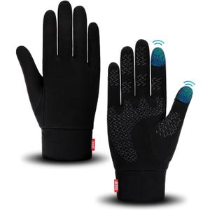Aegend Lightweight Winter Gloves for Men Women, Warm Running Gloves Touchscreen Thermal Glove Liners for Cold Weather Driving, Cycling & Hiking, Non-Slip, Elastic Cuff, Stretchy, Durable (Small, Black)