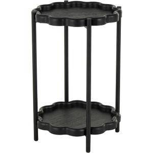 Deco 79 Wood Side End Accent Table Floral Inspired 2 Level End Table with Metal Legs, Side Table 15" x 15" x 24", Black