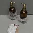 Vine Creations Amber Glass Soap Dispenser, 2 Pack Kitchen Soap Dispenser Set with Stainless Steel Pump, 16 oz Dish Soap and Hand Soap Dispensers for Bathroom with Waterproof Labels and Protective Pads (Amber Bottle / Brushed Brass Pump)