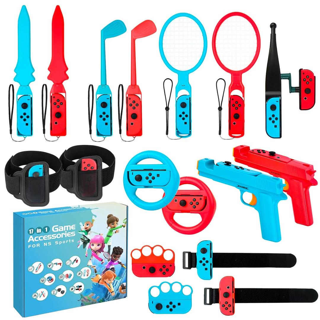 JoyHood Switch Sports Accessories Bundle Compatible with Switch/Switch OLED, 17-in-1 Family Sports Games Accessories Kit for Joy-Con Controller, Switch Sports Accessories for Kids & Adults