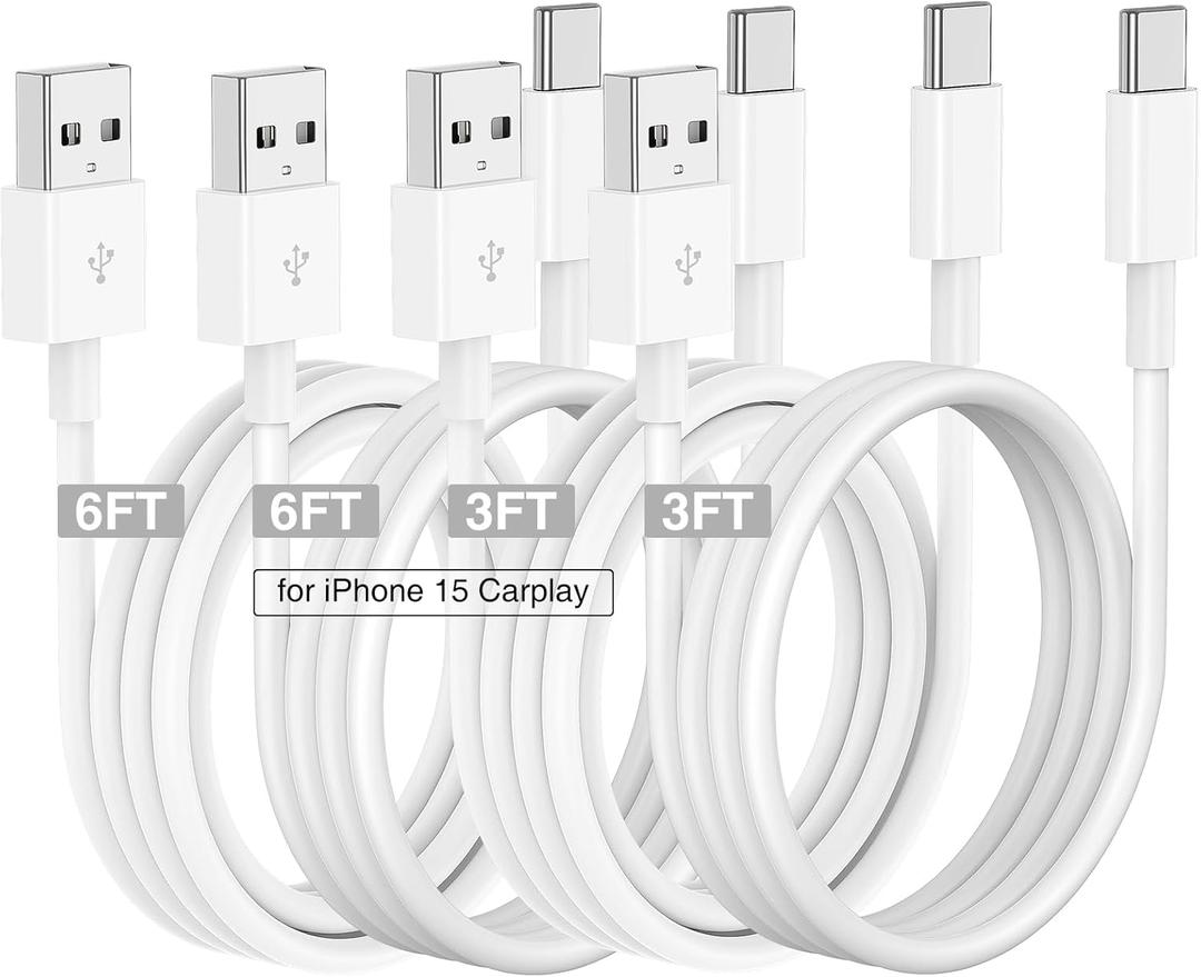 Car Carplay Cable for iPhone 17 16 15 Charger Cord,3/3/6/6FT USB A to USB C Cable for iPhone 17 Pro Max/16 Pro/15 Plus Charger,USB C Car Charger for Apple 17 Air/16 Pro Max/16e/15/iPad Pro (White)