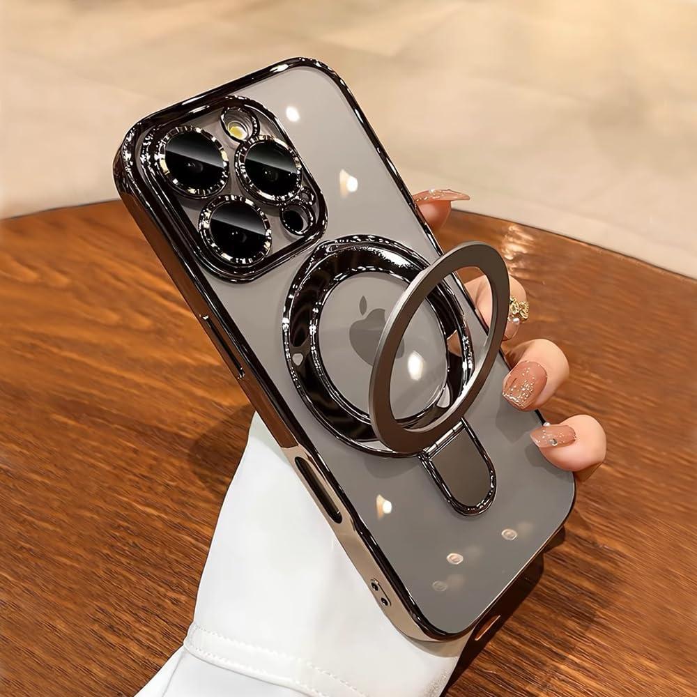 Magnetic Case for iPhone 15 Pro with Invisible Stand [Military Drop Protection][Compatible with MagSafe] Full Camera Protection Clear Soft TPU for iPhone 15 Pro Case 6.1 Inches-Grey (Gray)