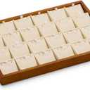 Oirlv Wood 24 Grids Jewelry Tray with Removable Inserts Jewelry Pads Necklace/Pendant Display Organizer Tray(Creamy-white)