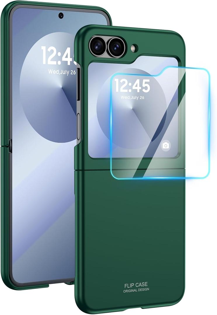 2 x GooseBox for Samsung Galaxy Z Flip 6 Case with Screen Protection,Z Flip 6 Slim HD Clearly Case Ultra-Thin Anti-Scratch Shockproof Phone Case(Green)