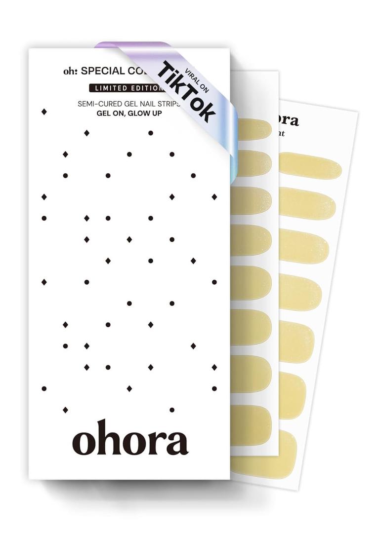ohora Semi Cured Gel Nail Strips (N Butter Chrome) - Yellow, Chrome, Works with Any UV/LED Lamps, Salon-Quality, Long Lasting, Easy to Apply & Remove - Includes 2 Prep Pads, Nail File & Wooden Stick