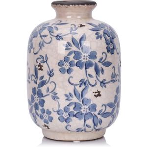 Chinoiserie Vase - 7.9" Tall Chinoiserie Decor Ice Crackle Vintage Blue and White Floral Vase, Farmhouse Country Home Decor, Living Room, Dining Table, Fireplace and Entryway Decor Centerpieces