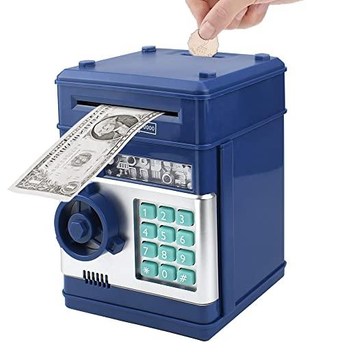 Totola Piggy Bank Electronic Mini ATM for Kids Baby Toy, Safe Coin Banks Money Saving Box Password Code Lock for Children,Boys Girls Best Gift(Navy Blue)