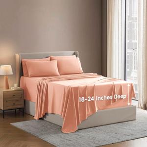 Nestl Extra Deep Queen Sheet Set - 6 Piece Breathable & Cooling Sheets - Hotel Luxury Bedding Set w/18-24 Inch Extra Deep Pockets - Easy & Secure Fit - Super Soft, Wrinkle Free & Comfy - Peach Beige