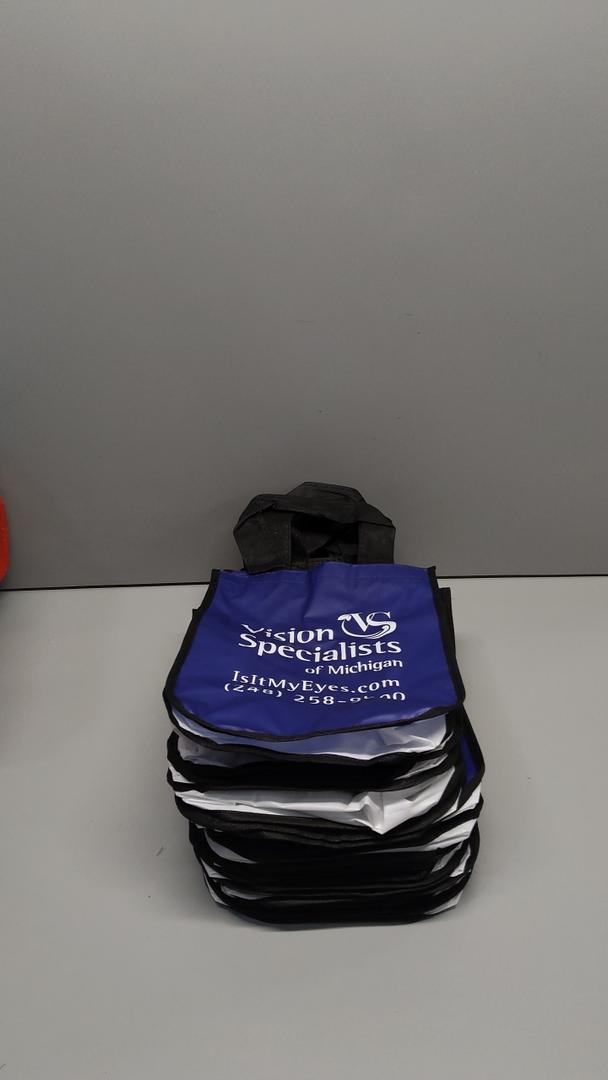 15 Small Tote Bags, Blue, White Logo, 9x12