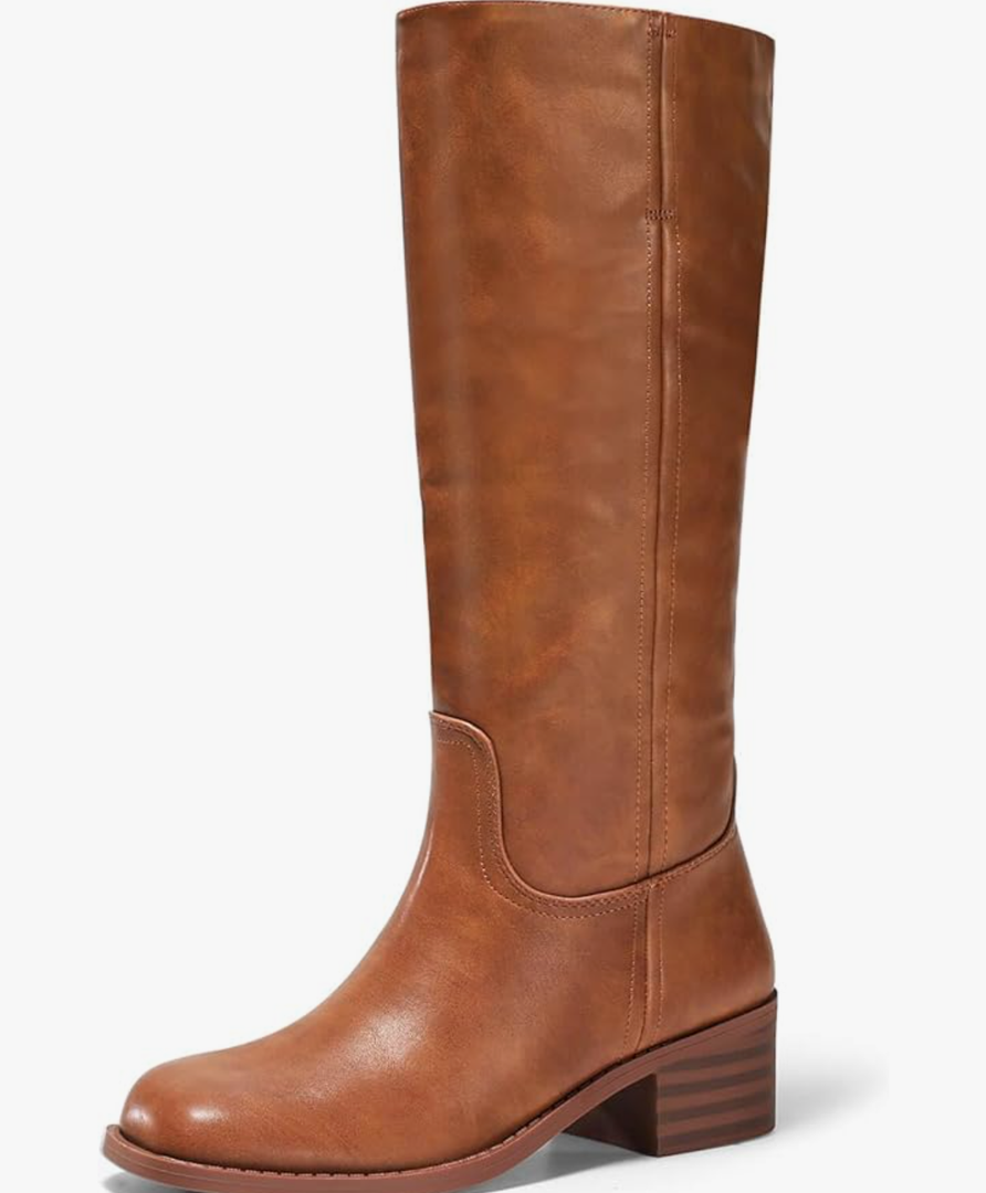 Coutgo Women's Knee High Boots Square Toe Chunky Block Heel Tall Boots Comfortable Low Heel Shoes 8