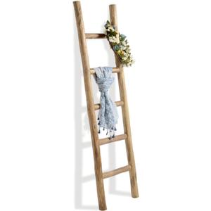 FUIN Fully Assembled 57in Wood Blanket Ladder Living Room Decorative Wall Leaning Farmhouse Quilt Display Holder Rustic Wooden Towel Rack for Bathroom, Brown