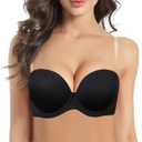 Women's Strapless Push Up Bra Underwired Thick Padded Low Cut T-Shirt Convertible Supportive Bras with Clear Straps, 36D
