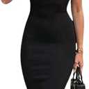 SOLY HUX Women's Halter Dress Sleeveless Backless Bodycon Split Back Cocktail Party Midi Dresses, Large 