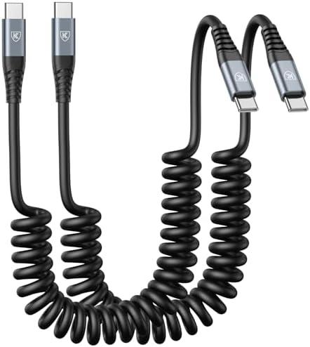 USB C to USB C Cable 6ft, 2Pack Coiled Charger for Car, Type C Fast Charging for iPhone 16/15/Plus/Pro/Pro Max/MacBook Pro 2020/iPad Pro 2020/iPad Air 4/Samsung Galaxy S23