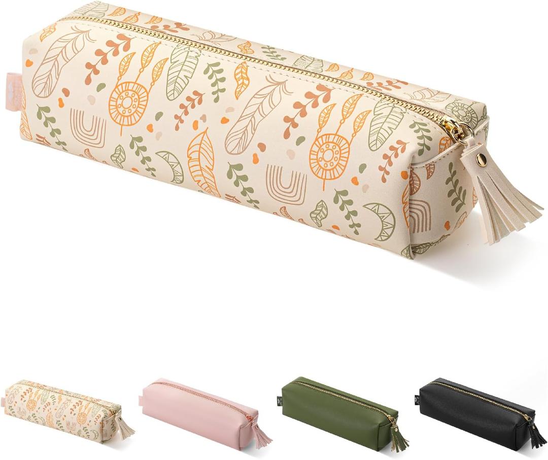 Mr. Pen PU Leather Boho Style Pencil Case, Slim Aesthetic Leather Pouch