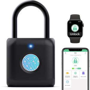 Fingerprint Padlock,Smart Padlock APP Control,Gym Locker Lock,Fingerprint Lock USB Rechargeable for Gym Locker,Locker, School,Storage Black