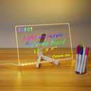 Acrylic Dry Erase Board with Light 11.8 X 7.9” Clear Light up Dry Erase Board with Stand Desktop Glow Memo LED Letter Rewritable Message Board White Board LED Note Board with 7 Color Markers