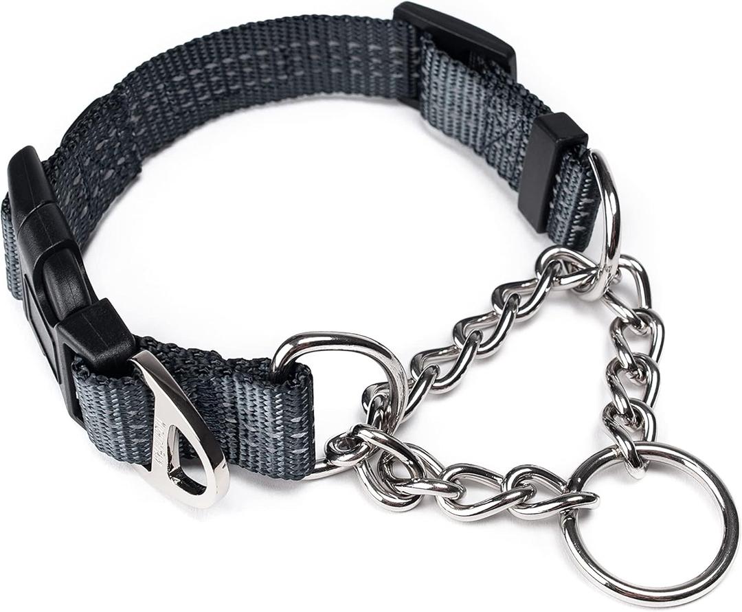Mighty Paw Martingale Collar with Buckle | Training Dog Collar, Limited Cinch Chain Pet Gear for No Pull Dog Walking. Martingale Dog Collars for Large Dogs, Medium Breeds and Small Pets (Grey)
