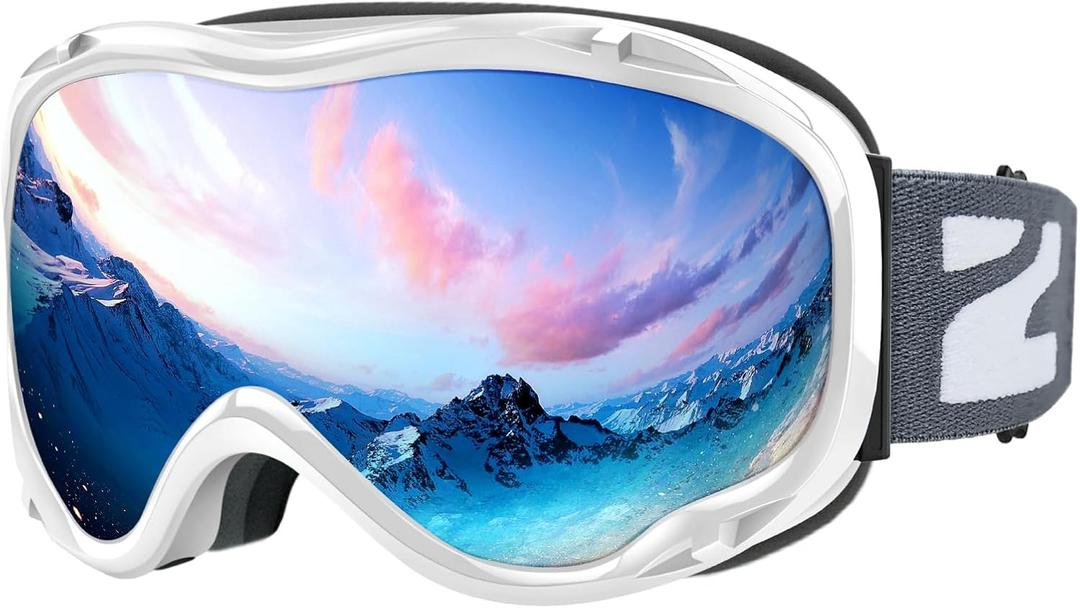 ZIONOR Lagopus B1 Ski Goggles OTG Anti fog Snow Goggles UV Protection Snowboard Goggles for Men Women Adult Youth (One Size, A0-vlt 10.5% White Frame Silver Lens)