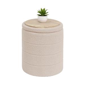 B FSOBEIIALEO Ottoman with Stroage, Round Sherpa Storage Ottoman Stool, Boucle Foot Rest 14.6"x14.6"x17.7"（Beige