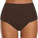 GRAPENT Women's High Waisted Swim Bottom Ruched Bikini Tankini Bottoms Tummy Control Swimsuit Briefs (M)