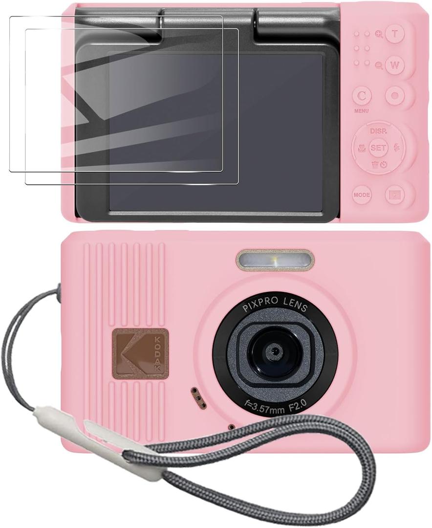 Silicone Case for kodak pixpro C1 Digital Camera with 2PCS Screen Protector and Lanyard - (Pink)