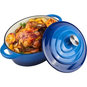 5.5 Quart Oval Enameled Cast Iron Dutch Oven Pot with Lid, Oven Safe up to 550 F & Dishwasher Safe, Sturdy Dutch Oven Cookware (Blue)