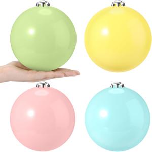 Leyndo 4 Pcs Large Pastel Christmas Balls Ornaments Macaron Christmas Plastic Ball Ornaments Pink Blue Green Yellow Shatterproof Xmas Tree Hanging Decor for Home Xmas Holiday Party Decor(6 Inch)