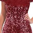 MANER Women's Sequin Glitter Short Sleeve Dress Sexy V Neck Mini Party Club Bodycon Dresses (Red)