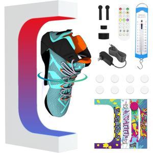Levitating Sneaker Display, Magnetic Floating Shoe Display Stand with 360 Auto Rotation & LED Light, Levitation Sneaker Holder Rack for Shoes Collector/Advertising Exhibition/Home Decoration, White