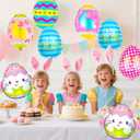 2 x Happy Easter Balloons, Easter Egg Balloons and Bunny Balloon, Colorful Easter Party Decorations (Easter Egg)