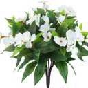 2 Pcs Artificial Impatiens Flowers for Outdoors Faux Impatiens Bushes White Silk Flowers Greenery Artificial Impatiens Bouquet for Patio Lawn Garden Pot Hanging Basket Porch Decoration