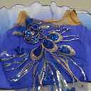 Figure Skating Dress for Girls Sequin Flower Mesh Ice Skating Dress Ballet Dance Leotard Dress Chiffon Skirted Ballerina Dancewear for Competition Stage Performance Costume Royal Blue 9-10 Years
