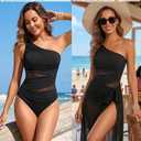 Aqua Eve Womens One Piece Swimsuits - Tummy Control One Shoulder Bathing Suit Cut Out Swimwear 2026 (Black, S)