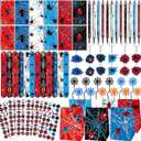 84pcs Spider Party Favors with Pens Notepads Paper Gift Bags Spider Web Key Chains Slap Bracelet Sticker Red Black Spider Themed Party Supplies for Birthday Game Activities Party Decorations