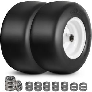 13x5.00-6 Flat Free Tire and Wheel with 3/4" & 5/8" Bearing, 13x5.00-6 Lawn Mower Tires for Zero Turn Mower, Riding Lawn Mower for Commercial Grade Lawn, Garden, 3"-5.65" Centered Hub (2 Pack)