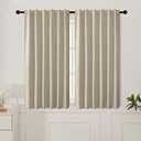 INLINAS Linen Bamboo Knots Texture Blackout Curtains - 100% Light Blocking, Noise Beigeucing Triple Layer Fabric Back Tab and Rod Pocket for Bedroom, Set of 2, Beige, 52 x 54 Inch