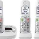 Panasonic Cordless Phone, Easy to Use with Large Display and Big Buttons, Flashing Favorites Key, Built in Flashlight, Call Block, Volume Boost, Talking Caller ID, 2 Cordless Handsets - KX-TGU433W (White)