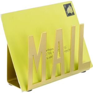 MyGift Mail Holder Organizer Countertop Modern Golden Metal with Cutout MAIL Lettering Design, Office Desktop Envelope and Document Storage Rack