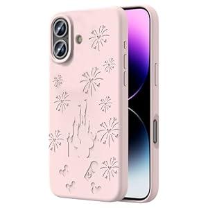 OAOA Magnetic Engraved Case Compatible with iPhone 16 Plus Case, Compatible with Magsafe, Camera All-Round Protection, Slim Liquid Silicone Phone Case for Women Girls, Pink Castle