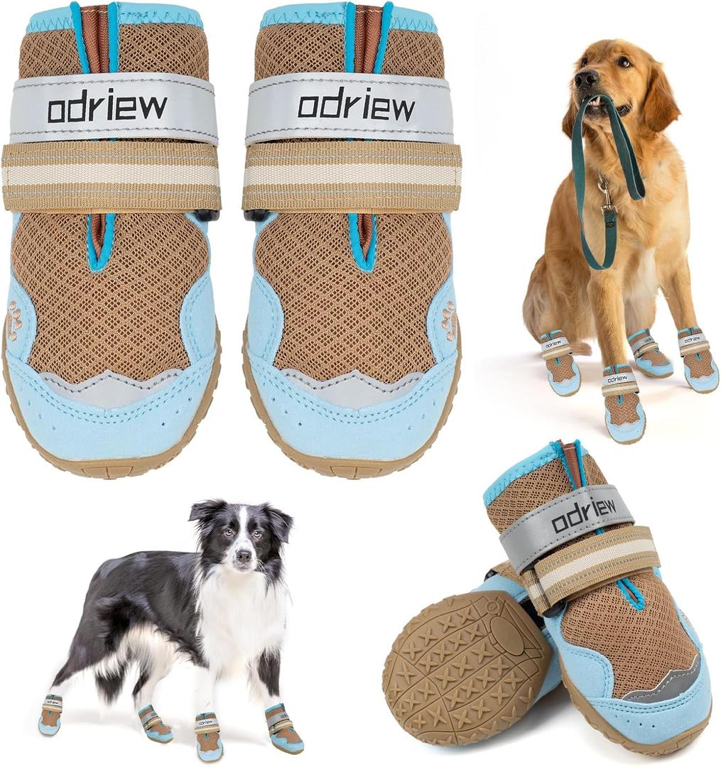 Dog Shoes Large Size Dogs, Dog Booties-Dog Boots & Paw Protectors, 4PCS Shoes for Dogs with Reflective Strip, Anti-Slip Sole for Hot Pavement, Rain, Snow Walking, Hiking. (Khaki, 5)
