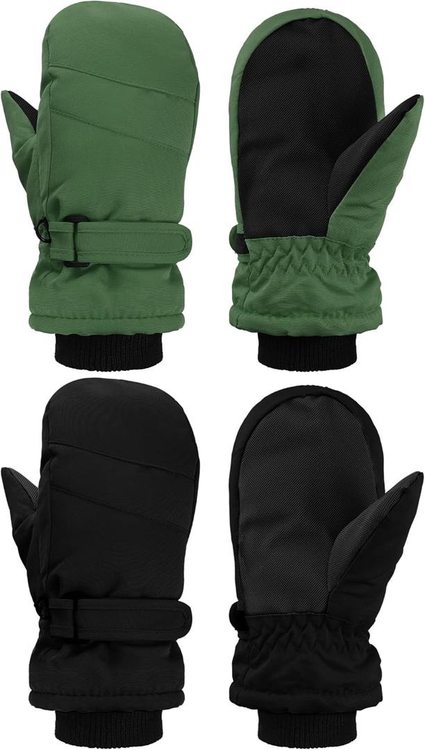 SATINIOR Kids Snow Mittens Waterproof Winter Ski Gloves Warm Thicken Snow Gloves for Girls Boys (8-12 Years, Black, Army Green)