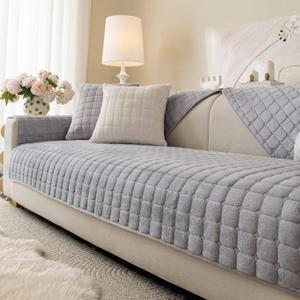 Velvet Washable Couch Cover for Pets Dogs, Non Slip Sectional Sofa Covers for 3 Cushion Couch Sofa L Sharped Sofa Slipcovers, Furniture Protector (1 PCS 36"x94", Light Grey)