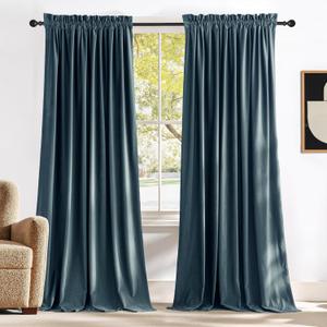 NICETOWN Slate Blue Blackout Velvet Curtains for Bedroom 2 Panels, 52 x 96 Soft Blue for Relax Thermal Insulated Drapes for Living Room, Extra Long Privacy Protection Window Treatment